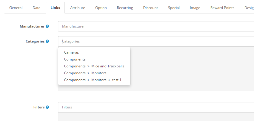 Product Category settings Cart 2